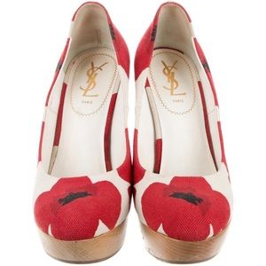 YSL YVES SAINT LAURENT FLORAL/POPPY WEDGES 🌹🌸
